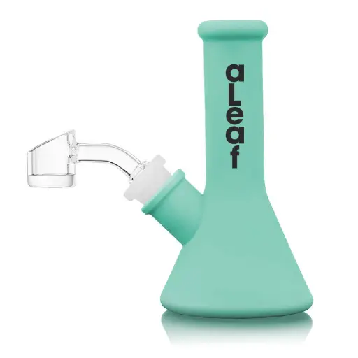 [PC37587] aLeaf Silicon Water Pipe w/ 45 Degree Banger 5.0" - Aqua