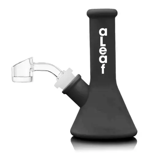 [PC37591] aLeaf Silicon Water Pipe w/ 45 Degree Banger 5.0" - Black