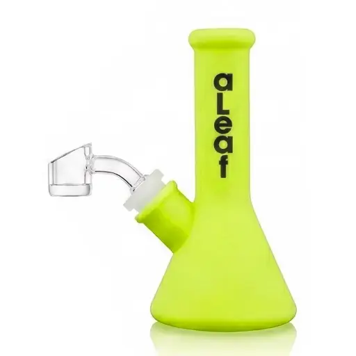 [PC37594] aLeaf AL GLOW in Dark Silicon Water Pipe w/ 45 Degree Banger 5.0" - Yellow