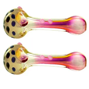 [AM030575] Unbranded Hand Pipe Honeycomb Head Gold Fancy Art (2929) Glass 4.0" (2pcs)