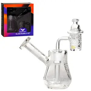 [AM032158] Green Horn Glass Glass Bubble Set- with Banger, 2 Balls & Spinner Carb Cap (7023) 4.0"