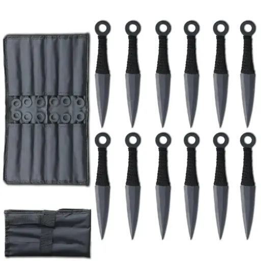 [AM050351] 6" Cord Wrapped Kunai Throwing Knife 12 PCS Set with Carrying Case