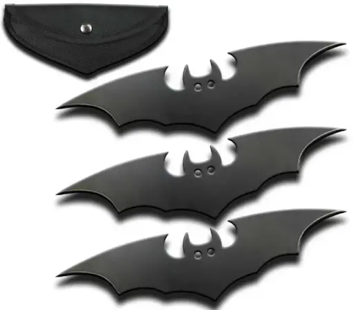 [AM050352] 6" Bat Black Throwing Knives 3 Piece Set with Sheath