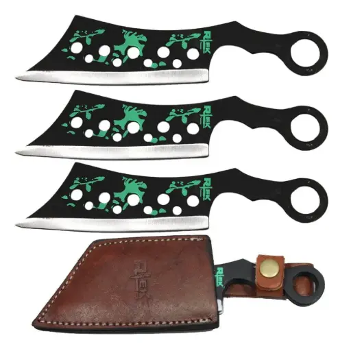 [AM050353] 8" Cleaver Zombie Print Throwing Knife Set with Leather Sheath