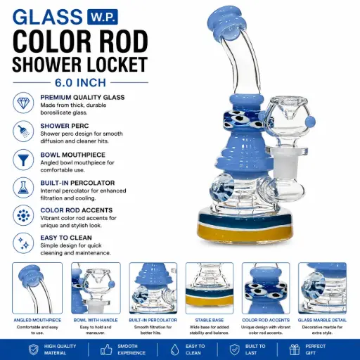 [AM050415] Glass W.P. Color Rod Shower locket 6.0" - Blue