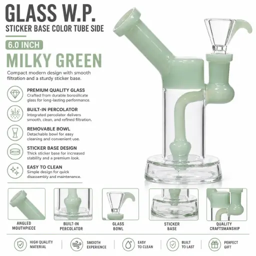 [AM050426] Glass W.P. sticker Base Color Tube side 6.0" - Milky Green