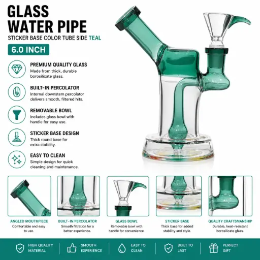 [AM050428] Glass W.P. sticker Base Color Tube side 6.0" - Teal
