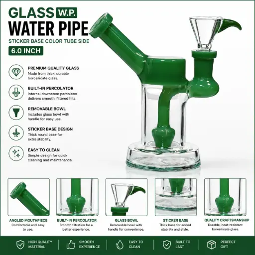 [AM050430] Glass W.P. sticker Base Color Tube side 6.0" - Green