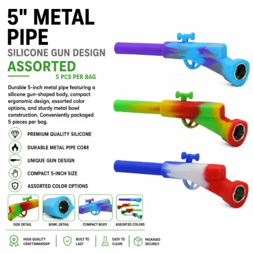 [AM050320] 5” metal pipe with silicon gun design assorted color 5pcs per bag