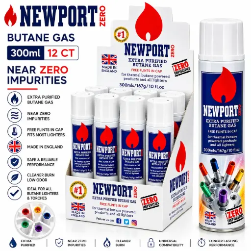 [AM010866] Newport Zero Butane 300ml, 12 CT, Near Zero Impurities Made in England