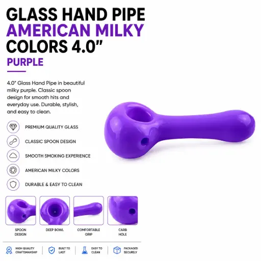 [AM031403] Unbranded Hand Pipe HD167 American Milky (4829) Glass 4.0" Purple