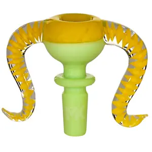 [AM025549] MK Glass Bowl Double Horn 14mm Green (6121-3)