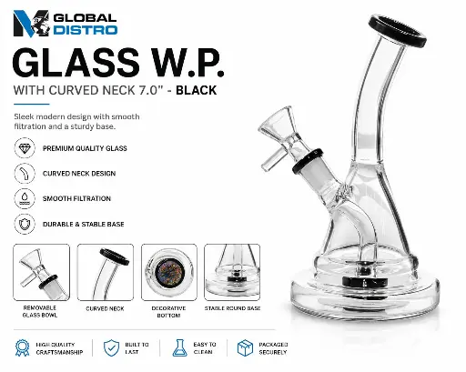 [AM050431] Glass W.P. with Curved Neck 7.0" - Black