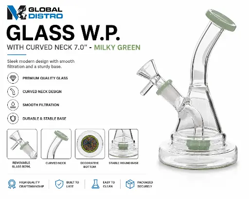 [AM050432] Glass W.P. with Curved Neck 7.0" - Milky Green