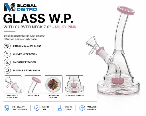 [AM050436] Glass W.P. with Curved Neck 7.0" - Milky Pink