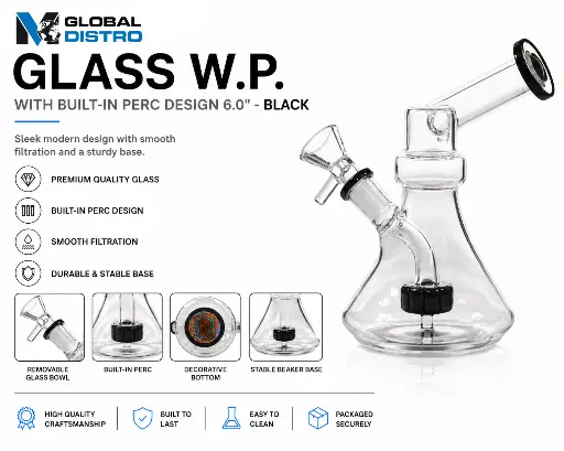 [AM050437] Glass W.P. with Built-in Perc Design 6.0" - Black