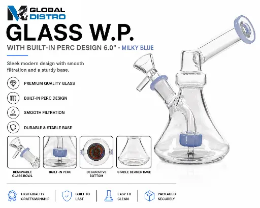 [AM050440] Glass W.P. with Built-in Perc Design 6.0" - Milky Blue