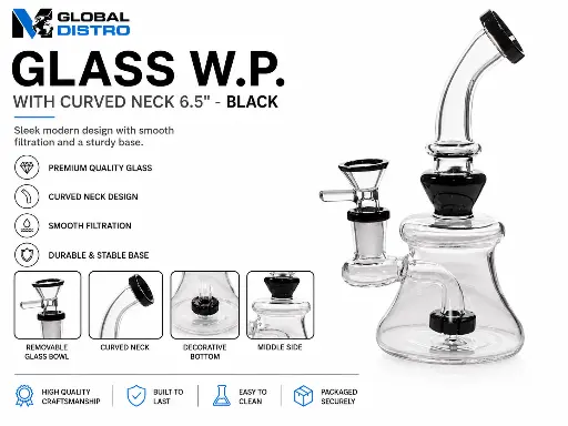 [AM050452] Glass W.P. with Curved Neck 6.5" - Black