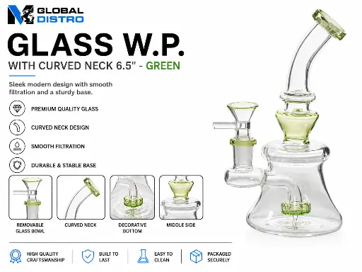 [AM050453] Glass W.P. with Curved Neck 6.5" - Green