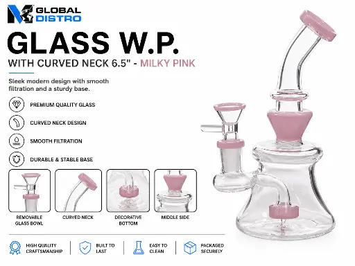 [AM050454] Glass W.P. with Curved Neck 6.5" - Milky Pink