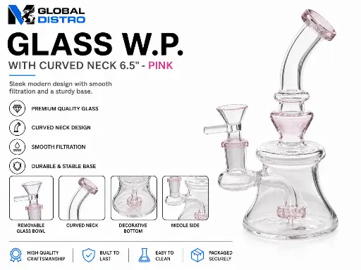 [AM050455] Glass W.P. with Curved Neck 6.5" - Pink