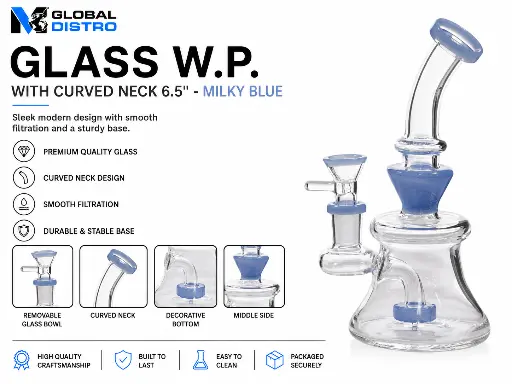[AM050456] Glass W.P. with Curved Neck 6.5" - Milky Blue