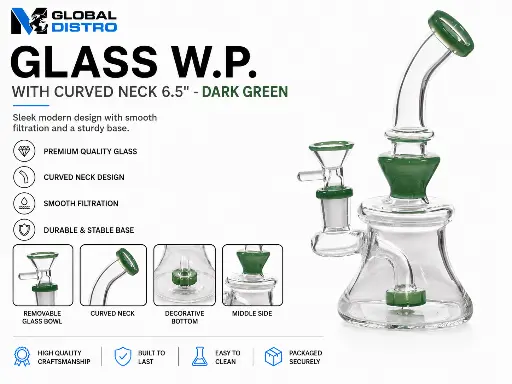 [AM050457] Glass W.P. with Curved Neck 6.5" - Dark Green