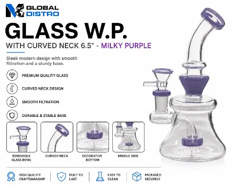 [AM050458] Glass W.P. with Curved Neck 6.5" - Milky Purple