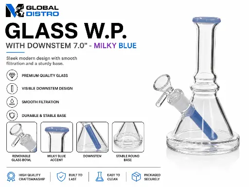 [AM050459] Glass W.P. with Downstem 7.0" - Milky Blue
