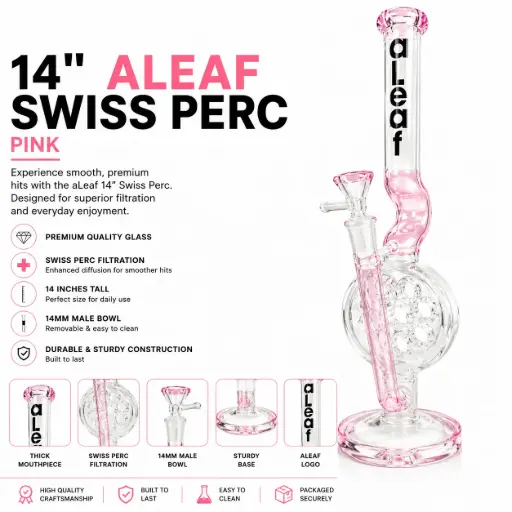 [PC37699] aLeaf Glass 14" SWISS PERC - Pink