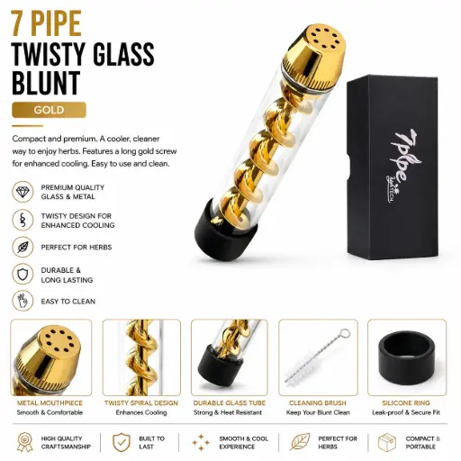 [AM050490] 7 Pipe Twisty Glass Blunt Pipe - Gold