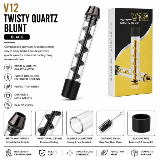 [AM050498] V12 Twisty Glass Blunt Pipe - Black