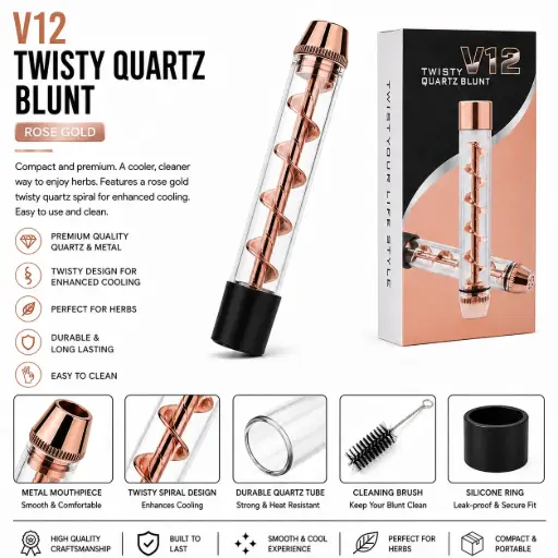 [AM050500] V12 Twisty Glass Blunt Pipe - Rose Gold