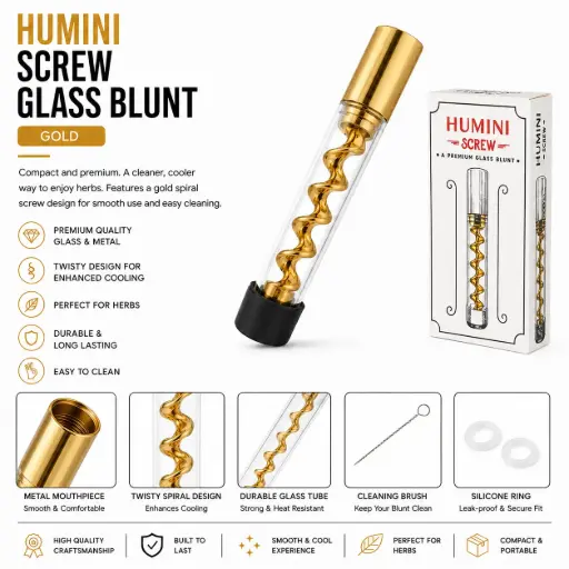 [AM050502] Humini Screw Glass Blunt Pipe - Gold