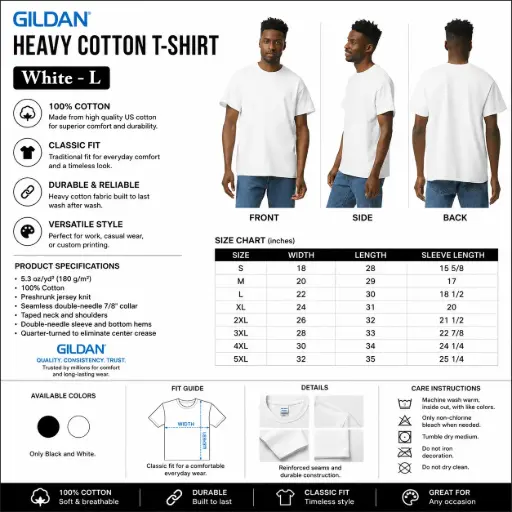 [AM050576] Gildan Heavy Cotton T-shirt / White - L