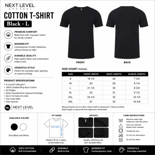 [AM050579] Next Level Apparel Cotton T-shirt / Black - L