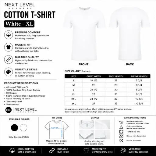 [AM050583] Next Level Apparel Cotton T-shirt / White - XL
