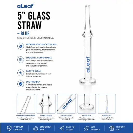 [PC37774] aLeaf 5" GLASS STRAW BLUE