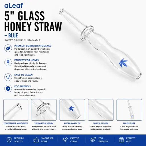 [PC37779] aLeaf 5" GLASS HONEY STRAW BLUE