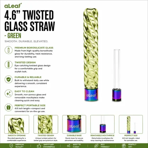 [PC37793] aLeaf 4.6" TWISTED GLASS STRAW GREEN