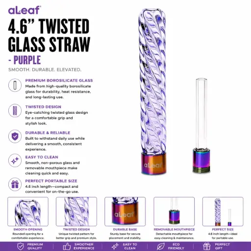 [PC37794] aLeaf 4.6" TWISTED GLASS STRAW PURPLE