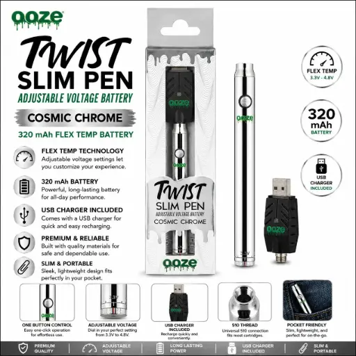 [AM050586] Ooze Twist Slim Pen – 320 mAh Flex - Cosmic Chrome
