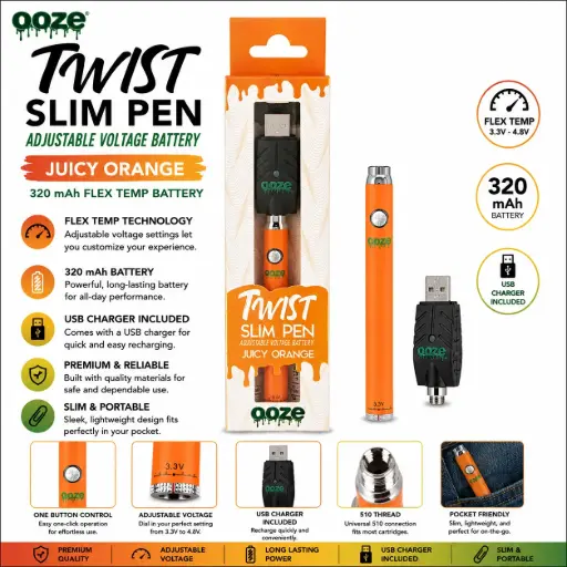 [AM050587] Ooze Twist Slim Pen – 320 mAh Flex - Juicy Orange