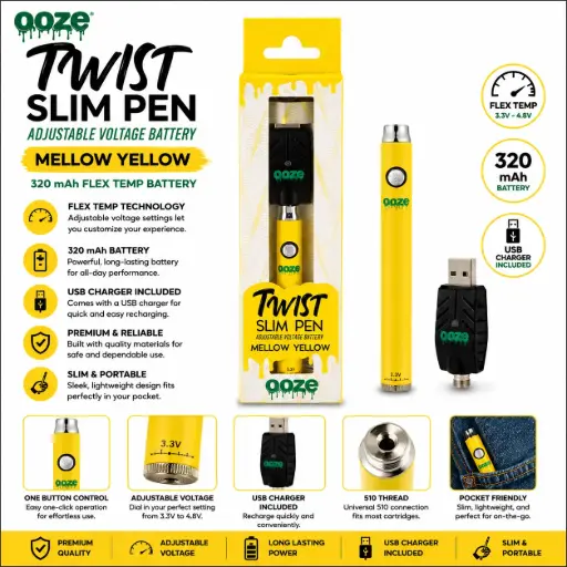 [AM050589] Ooze Twist Slim Pen – 320 mAh Flex - Mellow Yellow