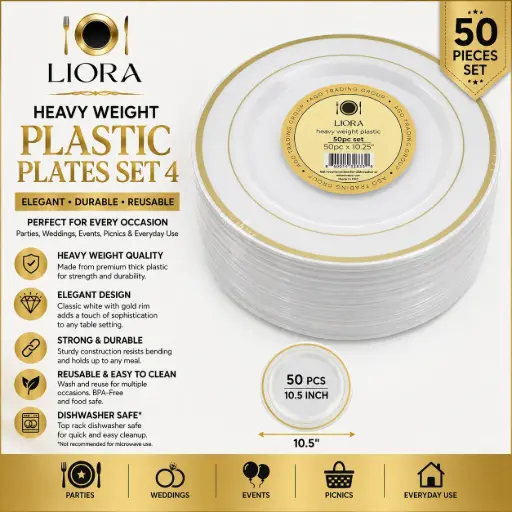 [AM050595] Liora Heavy Weight Plastic Plates Set 4 (50 pcs 10.5")
