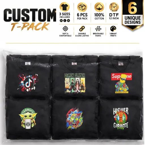 [AM050596] Custom T-Pack | 6-Pack | 12" DTF Prints | M/L/XL Mix