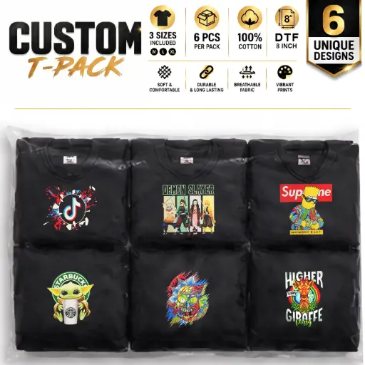 [AM050598] Custom T-Pack | 6-Pack | 8" DTF Prints | M/L/XL Mix