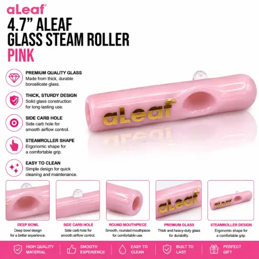 [PC37874] 4.7" ALEAF GLASS STEAM ROLLER Pink