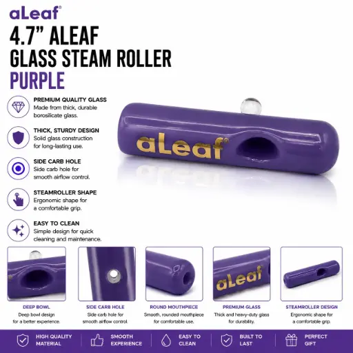 [PC37875] 4.7" ALEAF GLASS STEAM ROLLER Purple