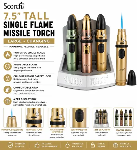 [AM050641] Scorch Torch 7.5" Tall Single Flame Large Missile Torch w/ Changing 61862-1 - ( 6 per box)